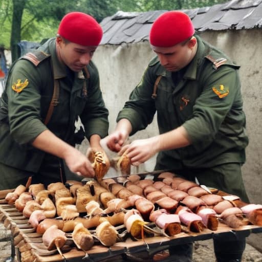 Serbian soldiers removing kebab