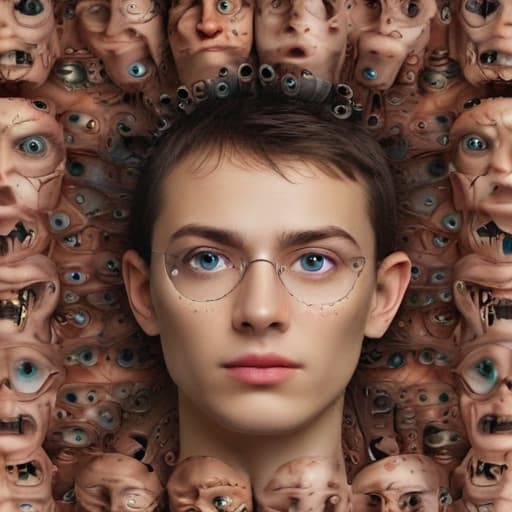 Human head with many eyes