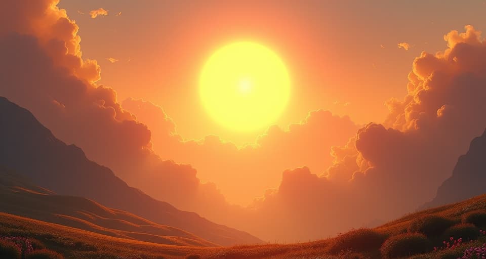  bright, ethereal sunrise over a mystical landscape, symbolizing awakening and liberation. soft, golden hues, serene and inspiring atmosphere.. the style is digital art illustration,highly detailed, whimsical,magical, dreamlike atmosphere, realism and fantasy blend, smooth, glossy textures,luminous quality, wonder and enchantment.