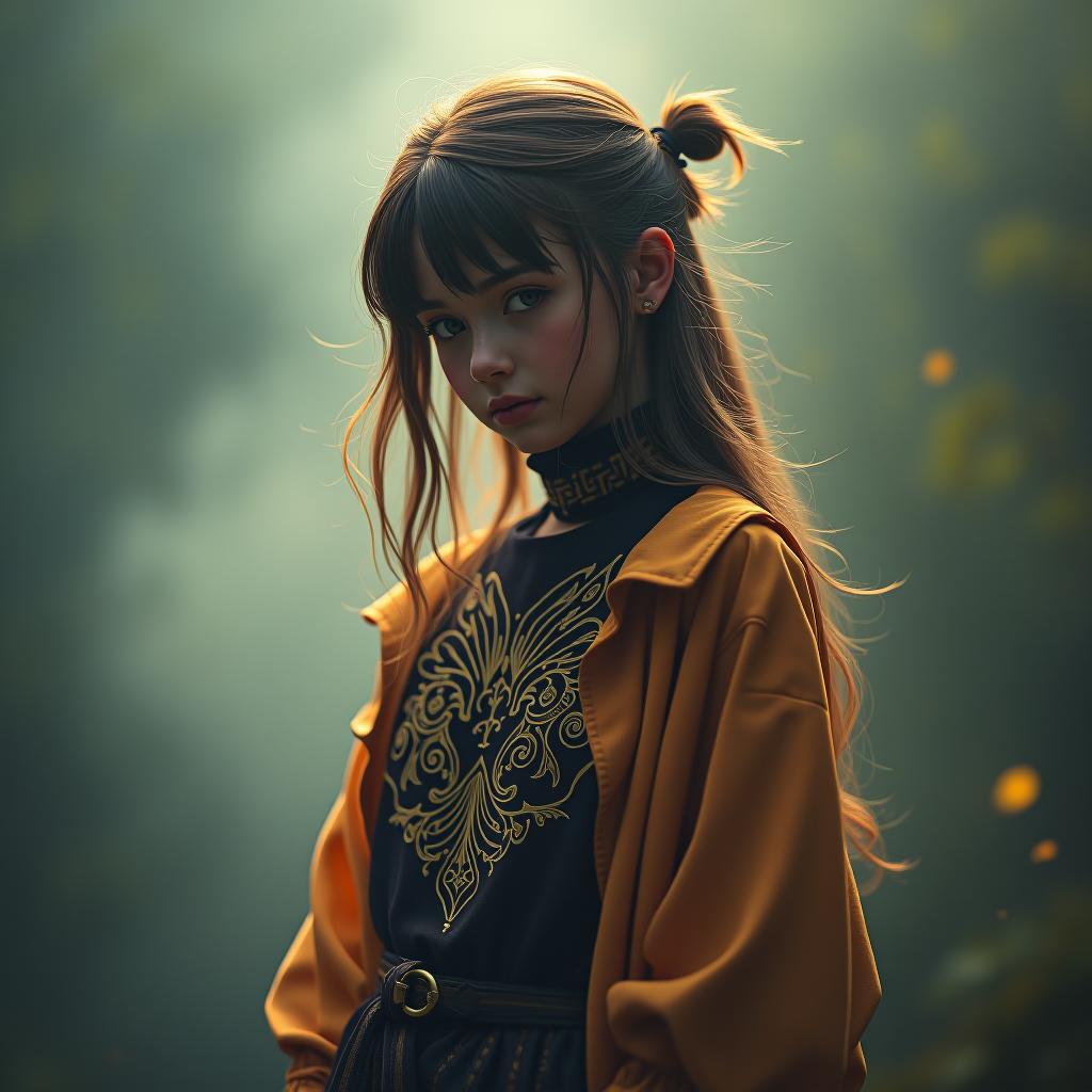  girl in the style of tok a trtcrd tarot style hyperrealistic, full body, detailed clothing, highly detailed, cinematic lighting, stunningly beautiful, intricate, sharp focus, f/1. 8, 85mm, (centered image composition), (professionally color graded), ((bright soft diffused light)), volumetric fog, trending on instagram, trending on tumblr, HDR 4K, 8K