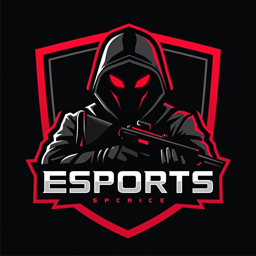  design a logo, esports logo, guns theme, black and red color