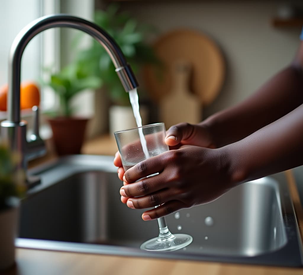  close up of young man washing a glass in sink at home close up of young man hands washing a glass in sink at home. african male doing dishes in kitchen at home.