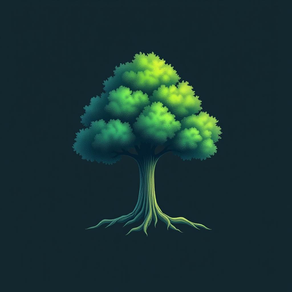  design a logo, in a pencil style. logo of a tree, green and blue