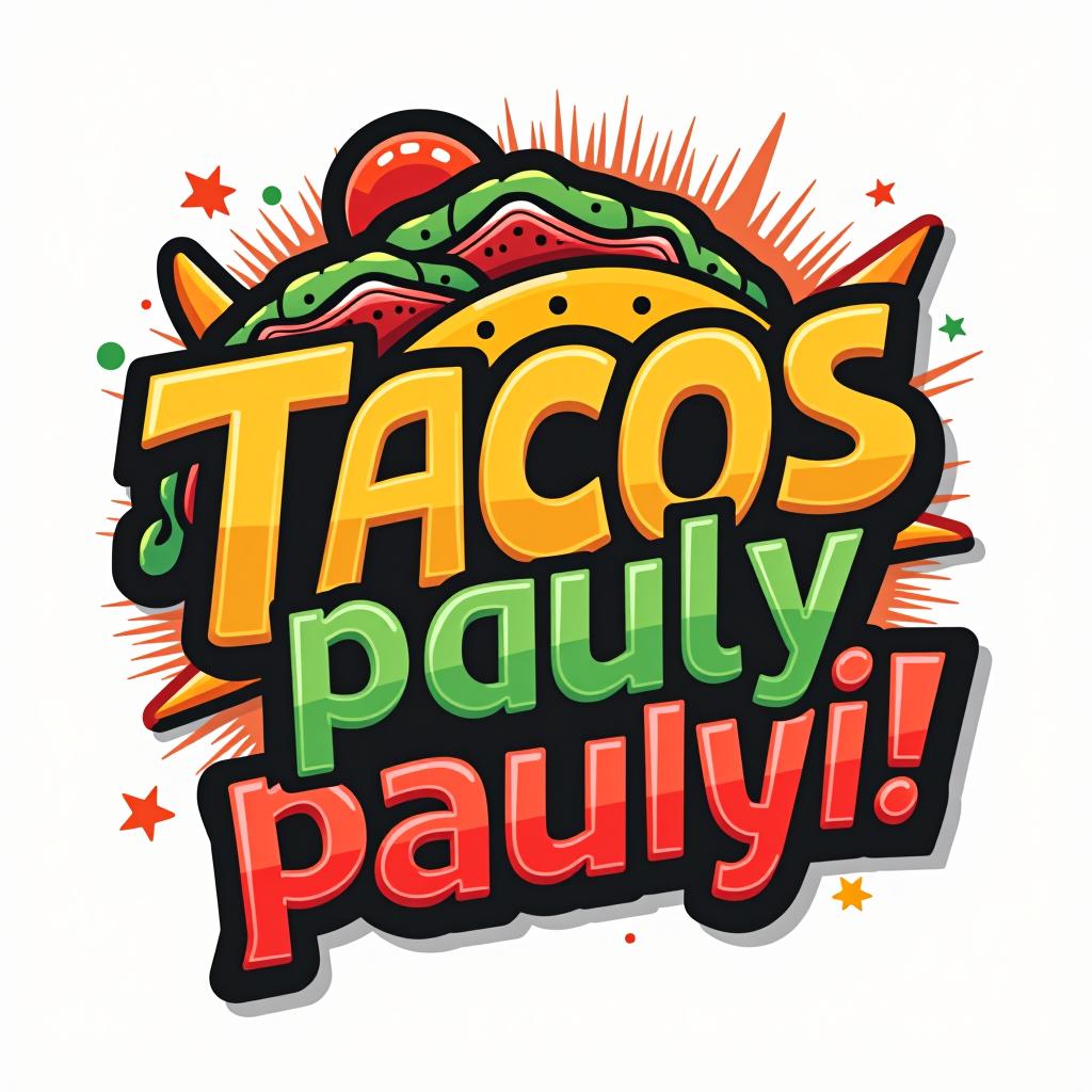  design a logo, excitement mexican colors style, with the text 'tacos pauly siiiii!'.