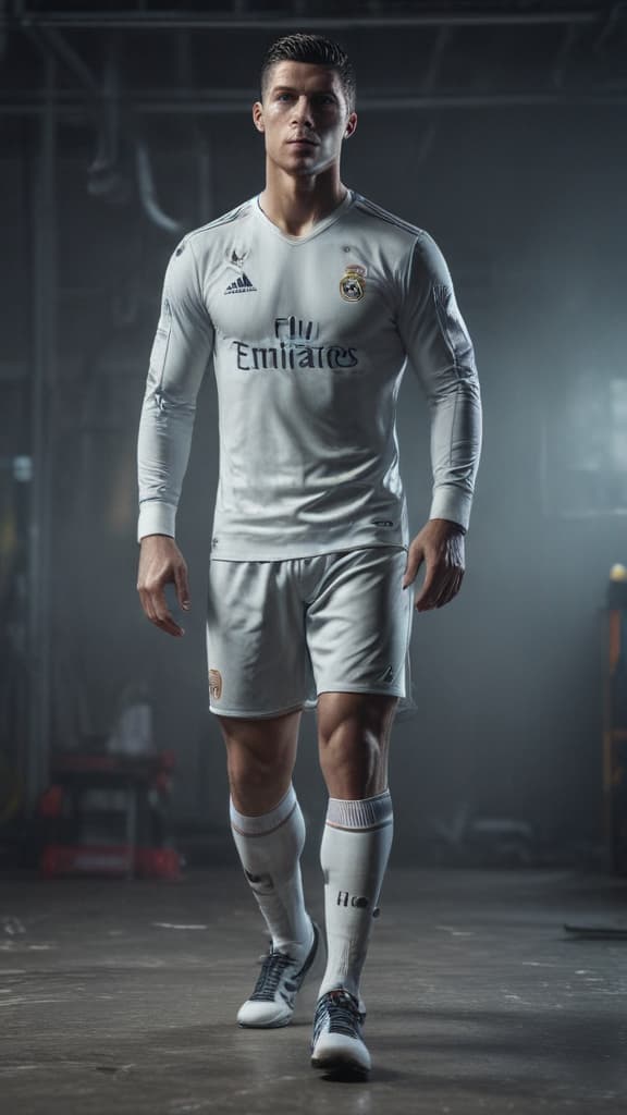 cristiano Ronaldo workout hyperrealistic, full body, detailed clothing, highly detailed, cinematic lighting, stunningly beautiful, intricate, sharp focus, f/1. 8, 85mm, (centered image composition), (professionally color graded), ((bright soft diffused light)), volumetric fog, trending on instagram, trending on tumblr, HDR 4K, 8K