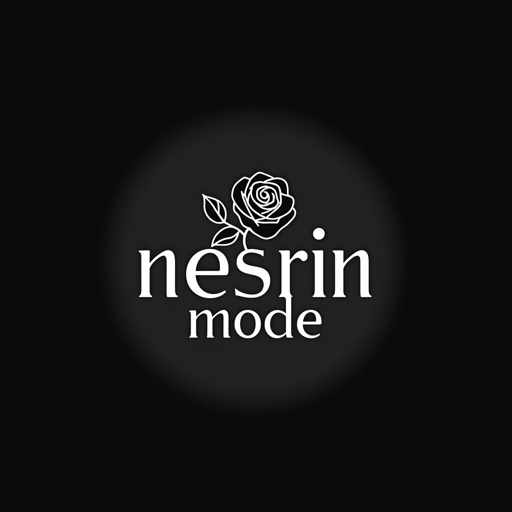  design a logo, erstelle mir ein logo für ein kleider laden elegant schwarz und weiss mit dem namen und eine rose an der seite , with the text 'nesrin mode '.