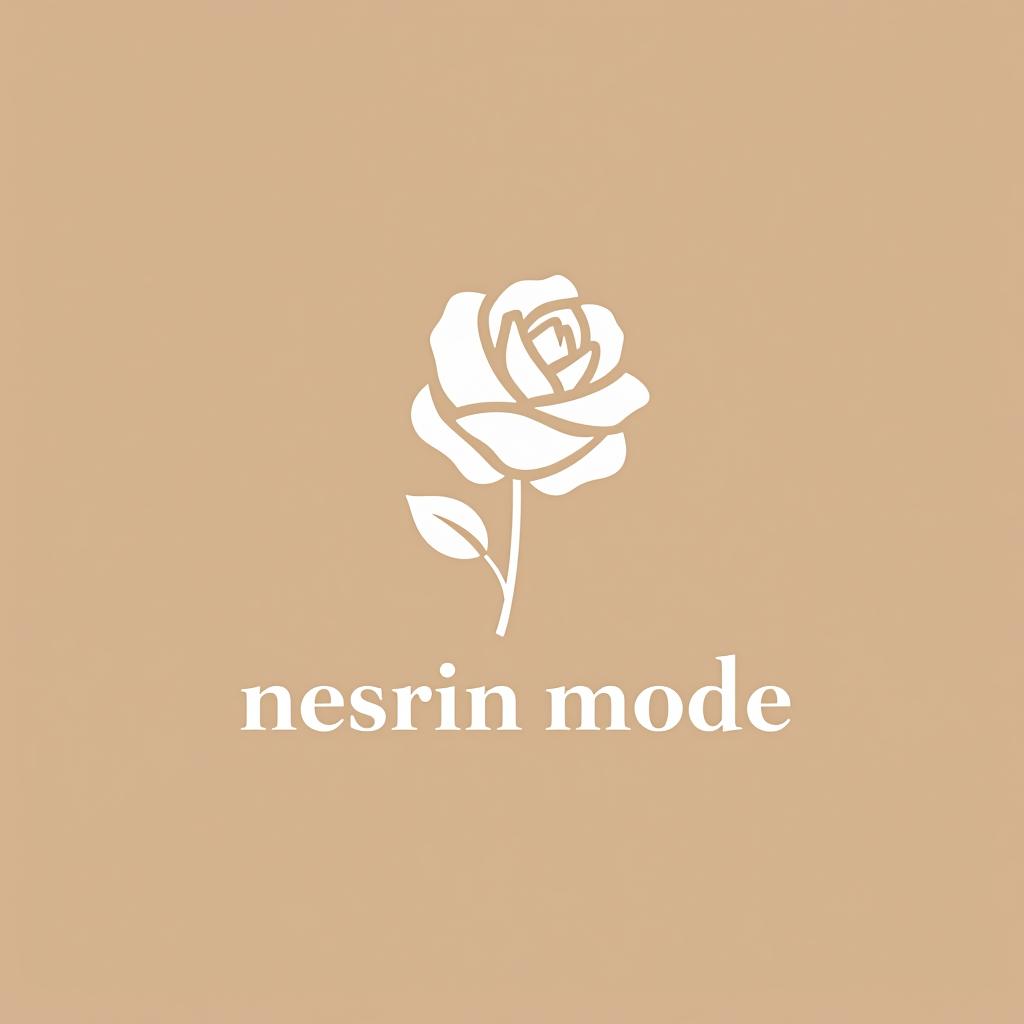  design a logo, erstelle mir ein logo für ein kleider laden elegant beige und weiss mit dem namen und eine rose als silhouette , with the text 'nesrin mode '.