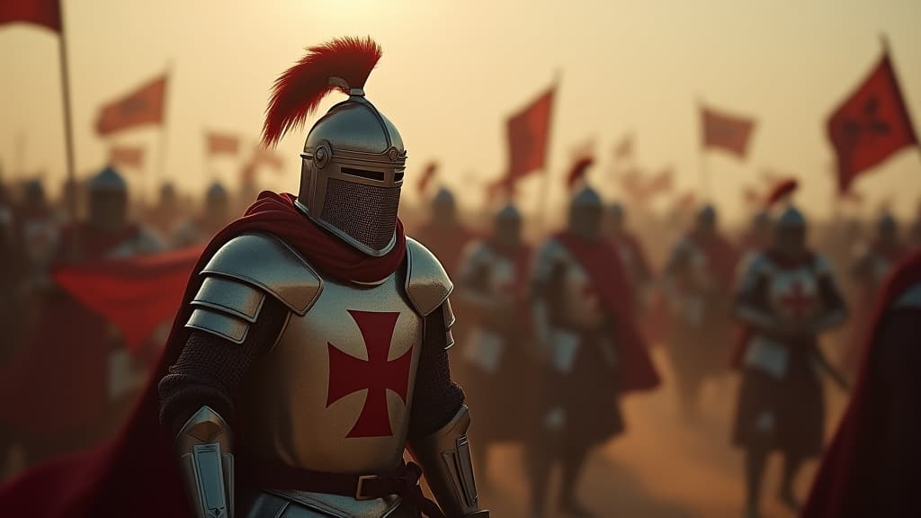  images about historical curiosities, a montage of templar knights defending jerusalem against the saracen onslaught. hyperrealistic, full body, detailed clothing, highly detailed, cinematic lighting, stunningly beautiful, intricate, sharp focus, f/1. 8, 85mm, (centered image composition), (professionally color graded), ((bright soft diffused light)), volumetric fog, trending on instagram, trending on tumblr, HDR 4K, 8K