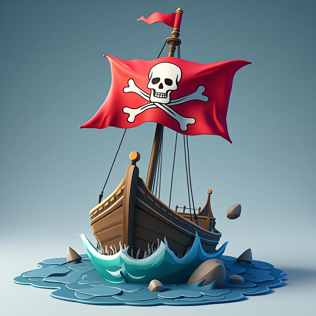  game item, cartoon style, 3d. the pirate flag on the wreckage of the mast. best quality, ultra detailed, bright colors