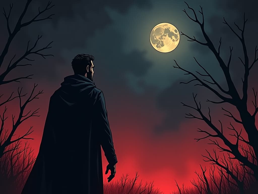  person speaking with firm resolve, their words hanging in the night air, atmosphere of finality and closure. the style is digital art illustration / modern comic book / graphic dark novel fantasy and mysterious occult, symbolic, moody lighting, esoteric vibe,high detail on character design. for the color scheme emphasize blacks and reds.