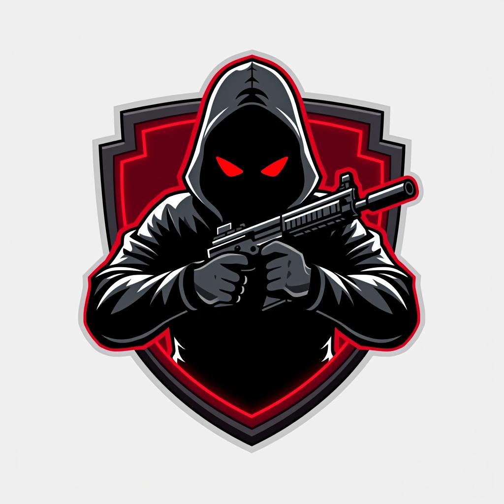  design a logo, esports logo, guns theme, black and red color