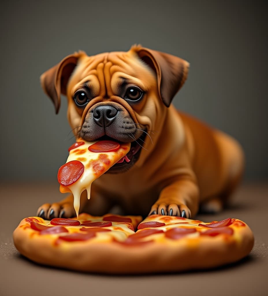  fat dog eating pizza