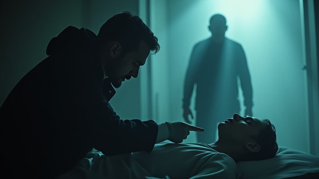  images about horror stories, a tense moment of wagner trying to revive the young man, shadows lurking in the background. hyperrealistic, full body, detailed clothing, highly detailed, cinematic lighting, stunningly beautiful, intricate, sharp focus, f/1. 8, 85mm, (centered image composition), (professionally color graded), ((bright soft diffused light)), volumetric fog, trending on instagram, trending on tumblr, HDR 4K, 8K