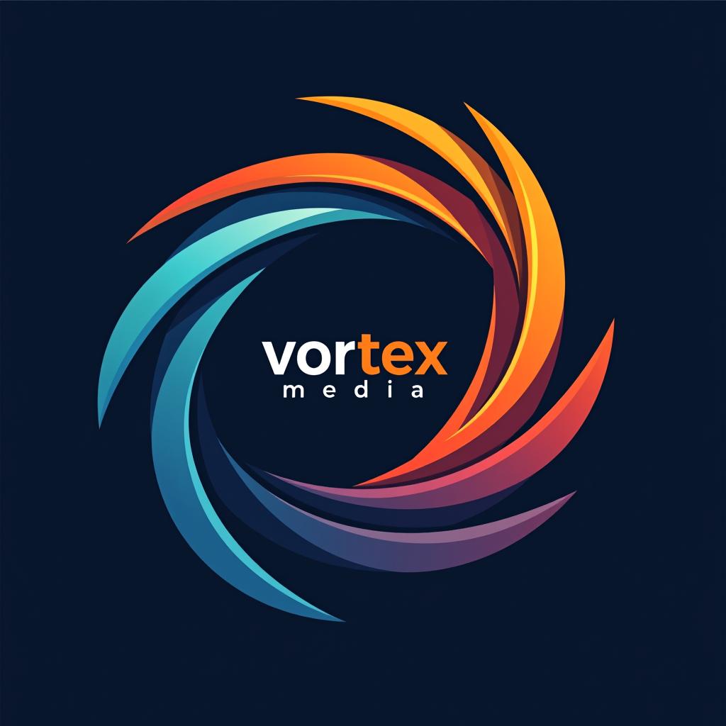  design a logo, design an abstract logo for ‘vortex media’ featuring a vortex shape, symbolizing dynamic energy and creative flow., with the text 'vortex media'.