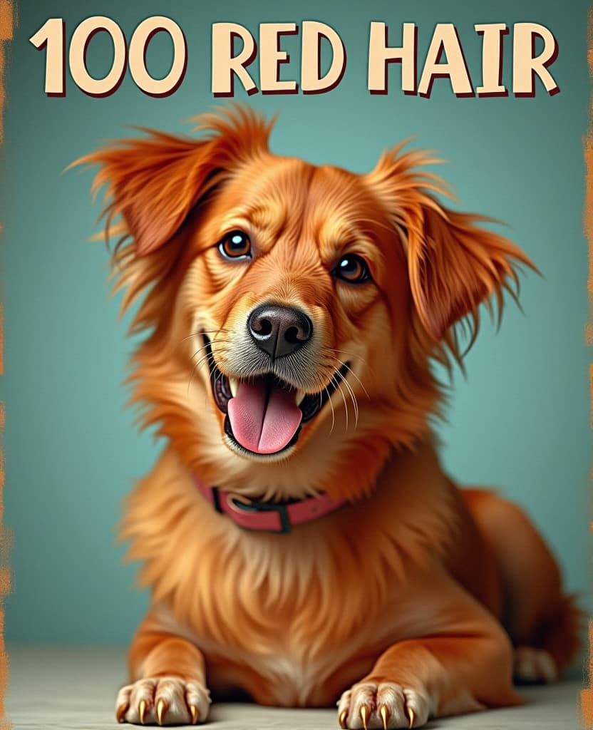  1950s style, 1950s photo quality, dog poster about 100 best red hair dog names. write text "100 red dog names"