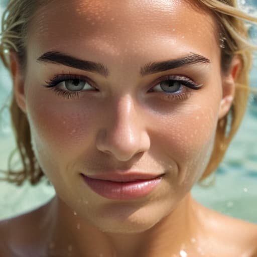 face of blonde tanned woman drowning in water