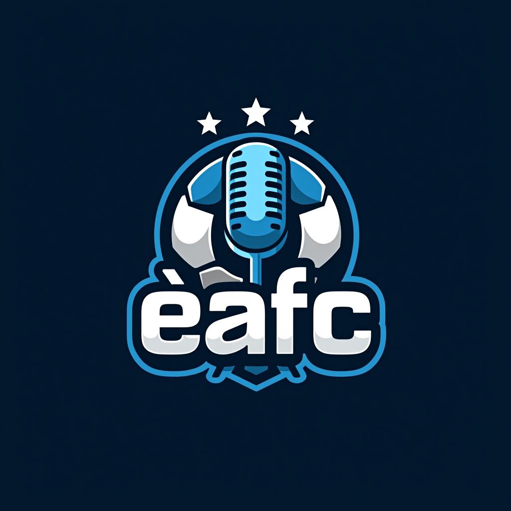  design a logo, crear un logo que represente nuestra cuenta de youtube enfocada en contenido relacionado con eafc, podcast, reviews del juego y jugadores del mismo. incluir las iniciales de los creadores : j, f y n de forma creativa en el logo . incorporar elementos como un balón de fútbol, un micrófono y estrellas para representar podcast, reviews y calidad respectivamente. utilizar una paleta de colores energética con tonos de azul y blanco, y una tipografía moderna con un ligero toque deportivo. el logo debe transmitir dinamismo, pasión por el fútbol y modernidad. se valora la originalidad y la capacidad de representar claramente nuestra temática. no puede aparecer el nombre : “eafc”