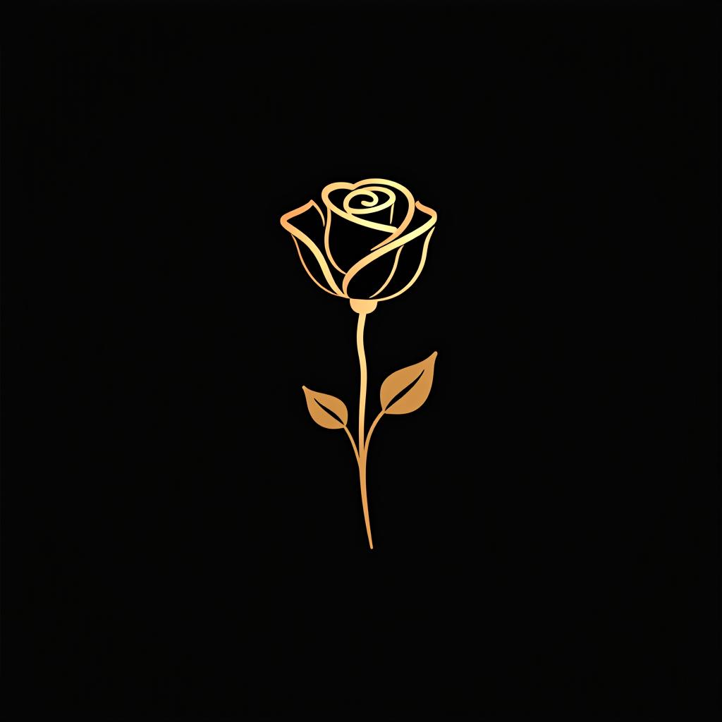  design a logo, minimal line logo of a rose, vector, gold lines and black background