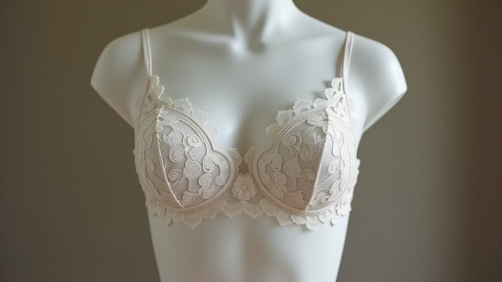  a mannequin displays intricate lace lingerie with floral patterns, embodying grace and sophistication in bridal fashion