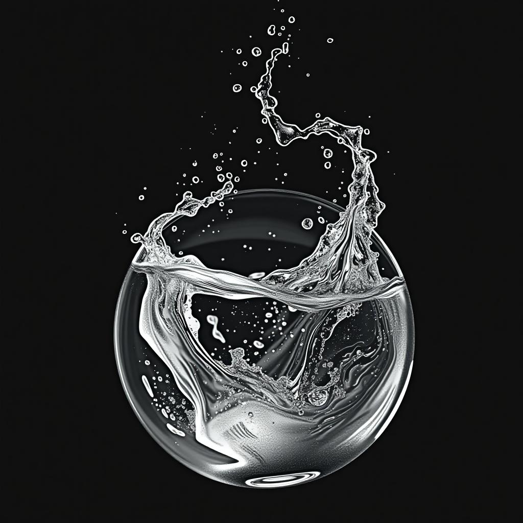  water and heat , (logo:1.15), black and white, hq, hightly detailed, 4k