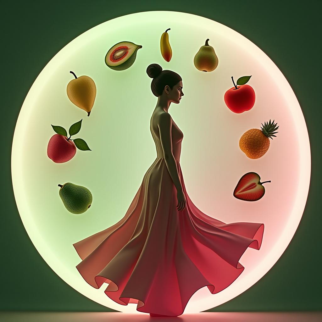  minimal style reflecting women ' s issues. imagine the circular form within which stylized elements symbolizing feminineity, such as fruits and vegetables, are located and associated with the right food / women ' s power symbols colour gamma: green, pink, white. the avatar fleet should be simple and concise to avoid distracting attention from the basic element hyperrealistic, full body, detailed clothing, highly detailed, cinematic lighting, stunningly beautiful, intricate, sharp focus, f/1. 8, 85mm, (centered image composition), (professionally color graded), ((bright soft diffused light)), volumetric fog, trending on instagram, trending on tumblr, HDR 4K, 8K