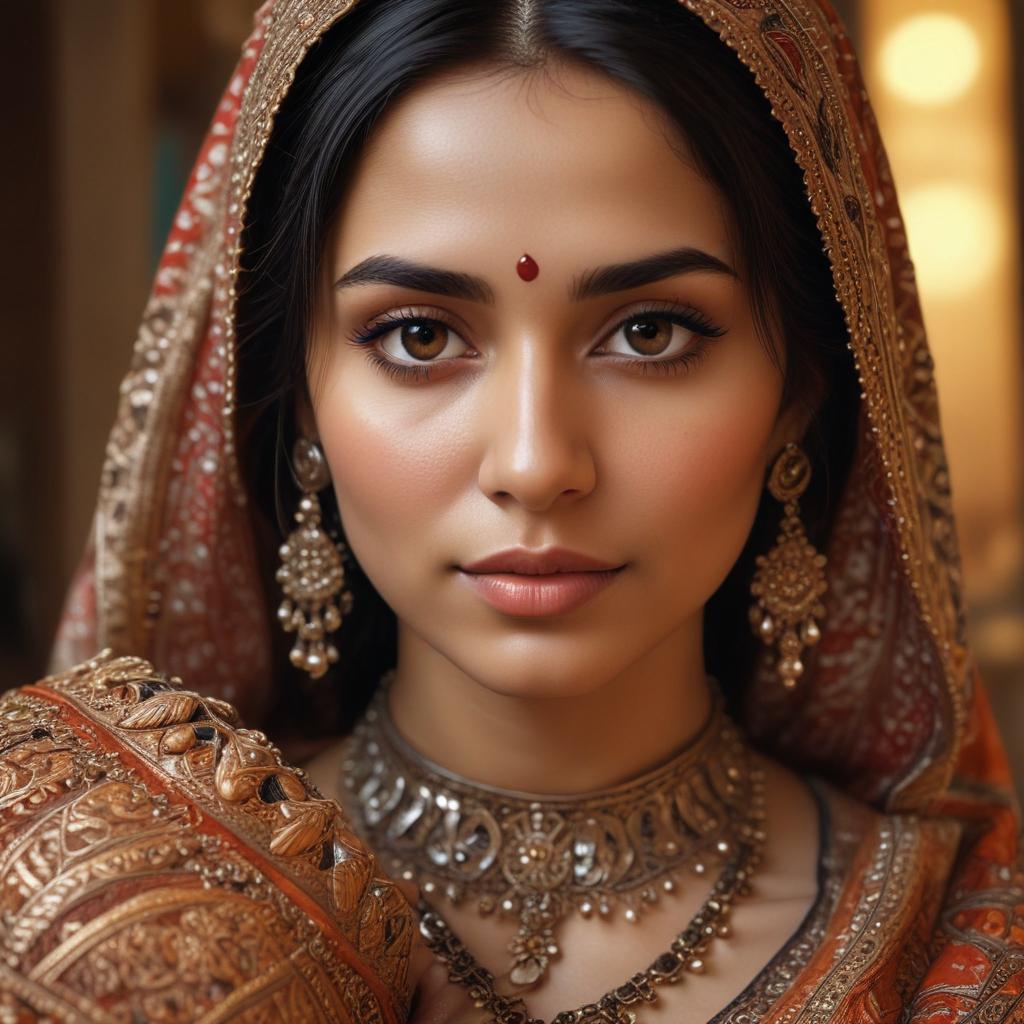 ((masterpiece)),(((best quality))), 8k, high detailed, ultra detailed, exotic indian woman, intricate henna patterns, traditional potli bag, colorful silk fabrics, ornate jhumar hyperrealistic, full body, detailed clothing, highly detailed, cinematic lighting, stunningly beautiful, intricate, sharp focus, f/1. 8, 85mm, (centered image composition), (professionally color graded), ((bright soft diffused light)), volumetric fog, trending on instagram, trending on tumblr, HDR 4K, 8K