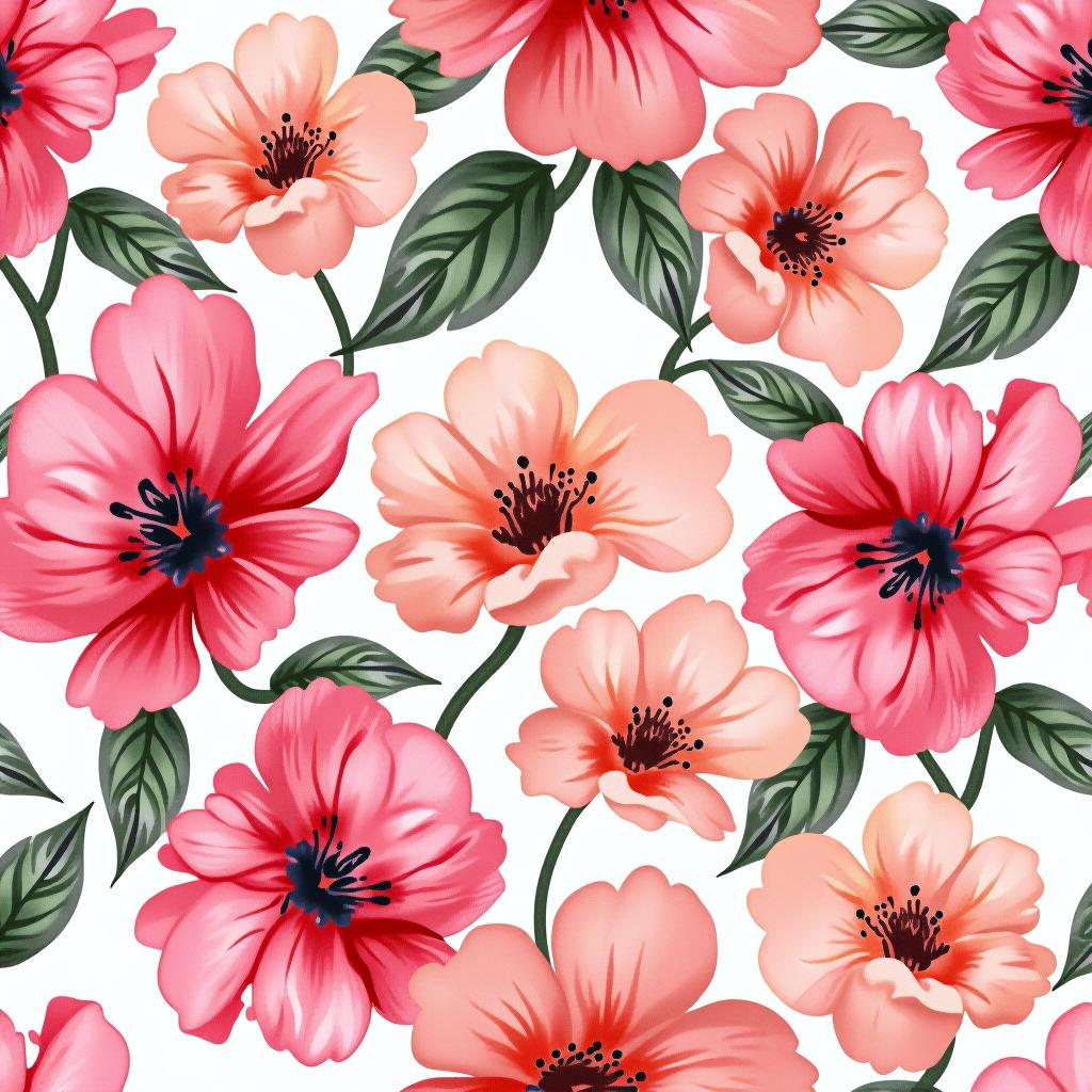  create a seamless digital design featuring a pattern of large, beautiful flowers with soft, watercolor like effects. the flowers should cover the entire surface, creating a bold, elegant, and continuous look. the overall style should be light and airy, with delicate leaves and petals to enhance the natural, floral theme. the design should be seamless to ensure it can be used in repeating patterns or wraps.