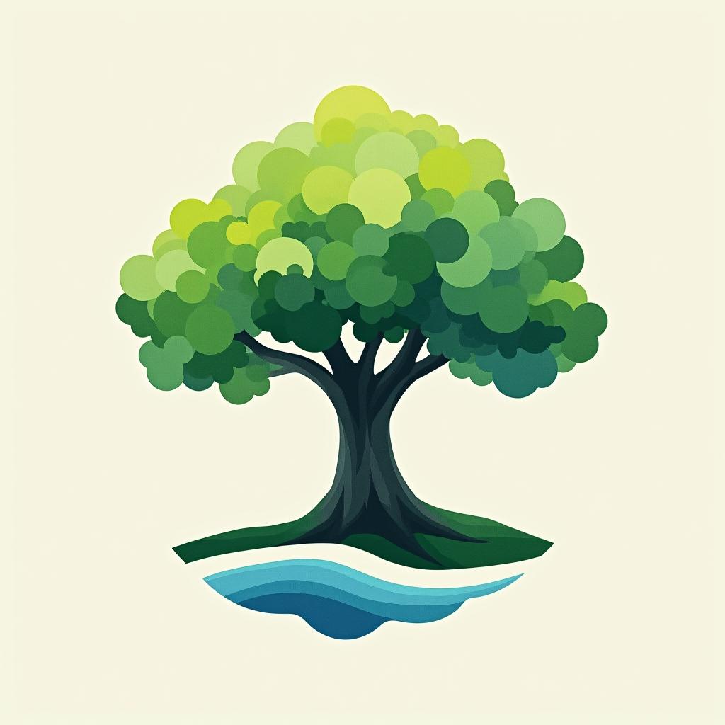  design a logo, in a watercolor style. logo of a tree, green and blue