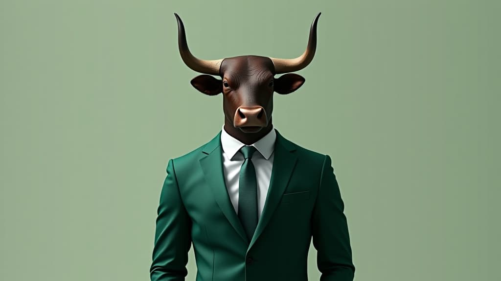  bussiness man like bull dressed in an elegant green suit. market finance concept