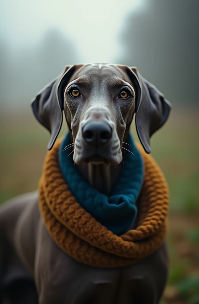  perro de raza braco de weimaraner hyperrealistic, full body, detailed clothing, highly detailed, cinematic lighting, stunningly beautiful, intricate, sharp focus, f/1. 8, 85mm, (centered image composition), (professionally color graded), ((bright soft diffused light)), volumetric fog, trending on instagram, trending on tumblr, HDR 4K, 8K