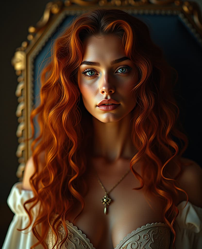  cinematic still ((close up portrait)), (raw photo), stunning portrait of the beautiful queen of the cosmos, with suntan skin, sitting on an etheral throne, ((gorgeous long curly red hair:1.1)), use warm tones and soft lighting . emotional, harmonious, vignette, 4k epic detailed, shot on kodak, 35mm photo, sharp focus, high budget, cinemascope, moody, epic, gorgeous, film grain, grainy, photograph ((close up portrait)), (raw photo), stunning portrait of the beautiful queen of the cosmos, with suntan skin, sitting on an etheral throne, ((gorgeous long curly red hair:1.1)), use warm tones and soft lighting, 50mm . cinematic 4k epic detailed 4k epic detailed photograph shot on kodak detailed cinematic hbo dark moody, 35mm photo, grainy, vignett