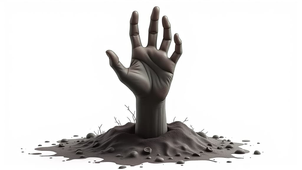  zombie hand coming out of the ground, png format isolated with white highlights,