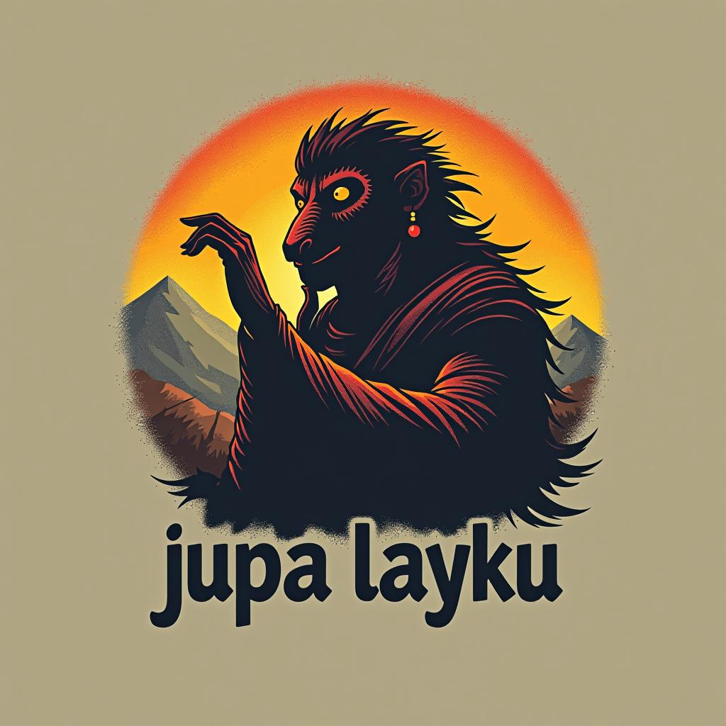  design a logo, estilo de sombras de un machu tinkus con montera pidiendo la mano de una warmi , with the text 'jupa layku'.