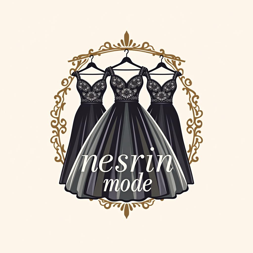  design a logo, in a realism style. für ein kleiderladen im eleganten stil und sehr auffällig mit kleidern im logo , with the text 'nesrin mode '.