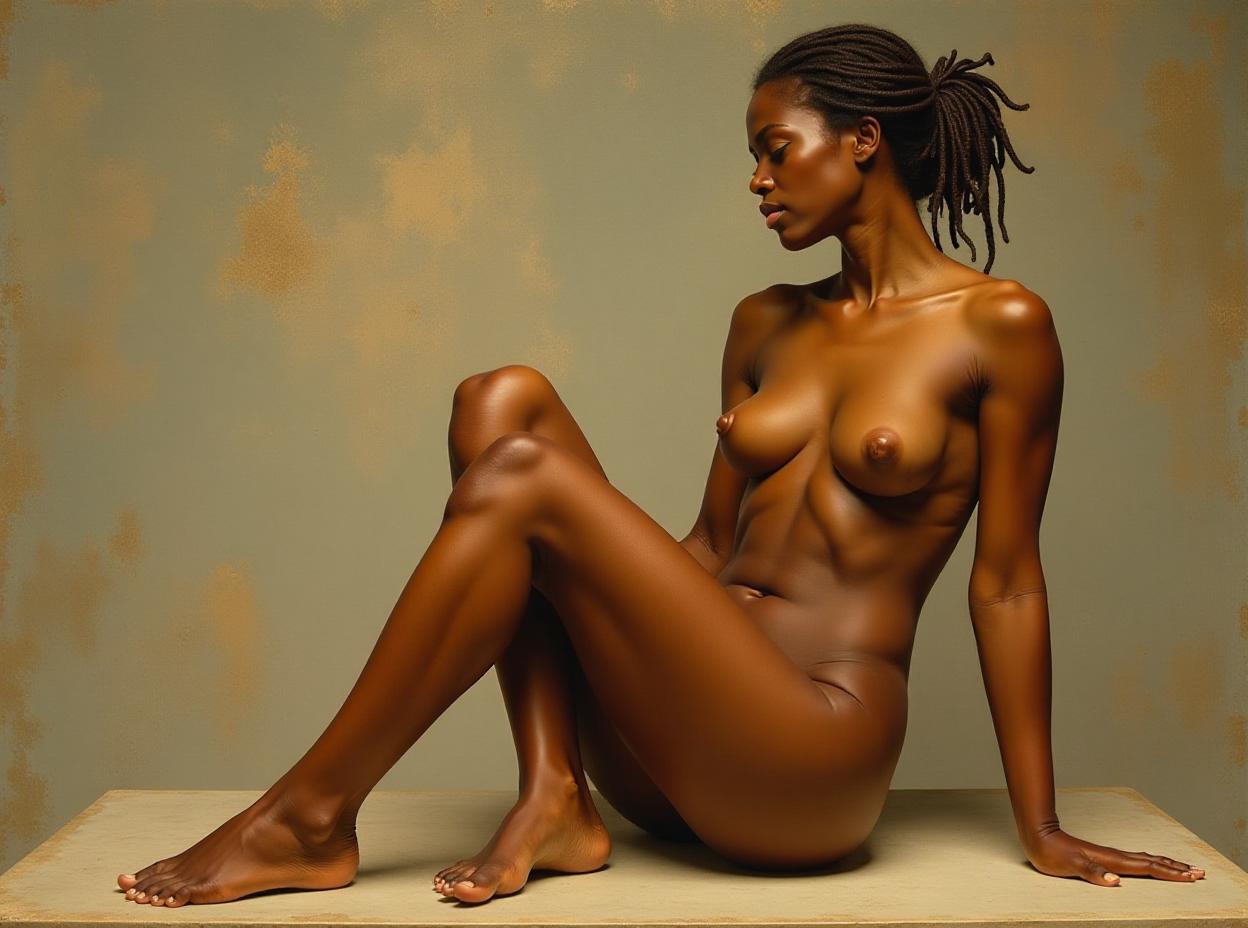  classicism art, a painting of thr goddess venus. she has brown skin and short dreadlocks. her feet and legs are elegant., inspired by roman and greek culture, clarity, harmonious, classicism art