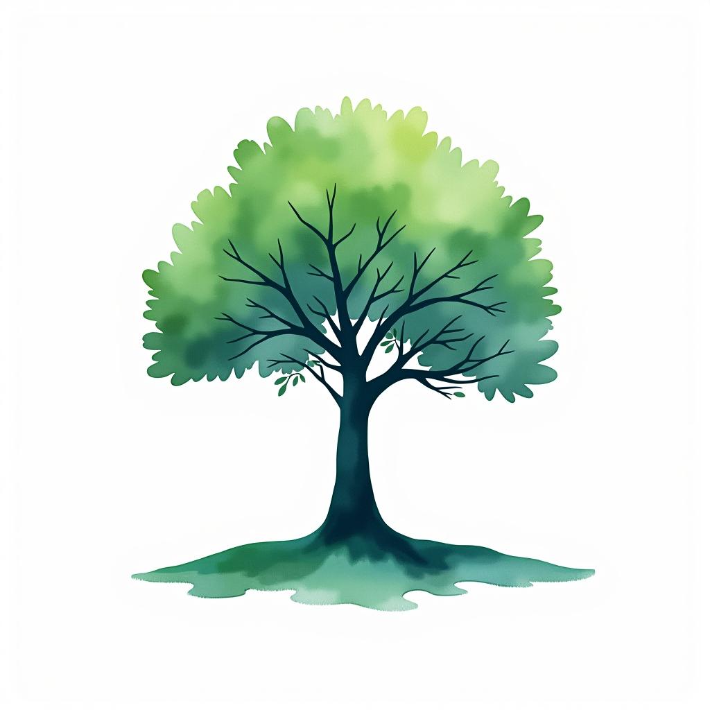  design a logo, watercolor style, logo of a tree, green and blue