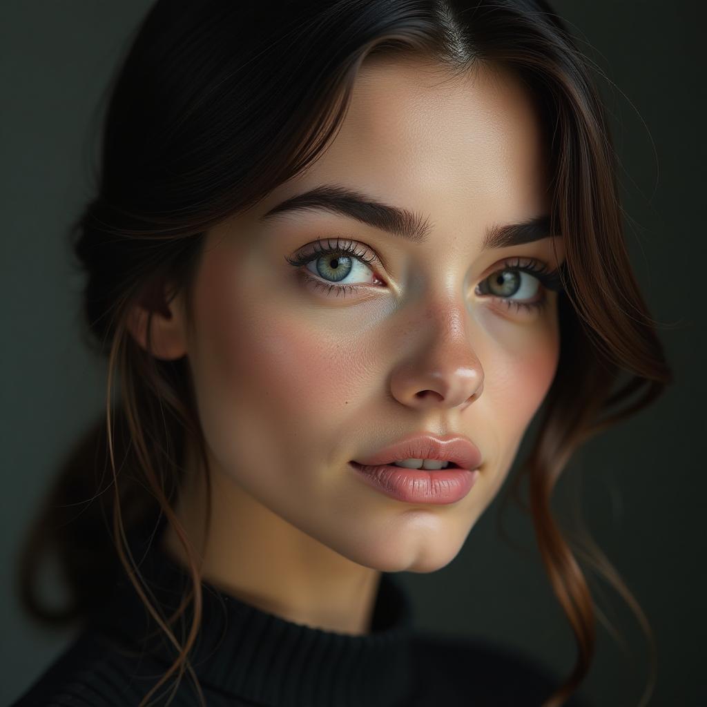  a beautifully styled brow of a brunette close to the camera, in a muted style. hyperrealistic, full body, detailed clothing, highly detailed, cinematic lighting, stunningly beautiful, intricate, sharp focus, f/1. 8, 85mm, (centered image composition), (professionally color graded), ((bright soft diffused light)), volumetric fog, trending on instagram, trending on tumblr, HDR 4K, 8K