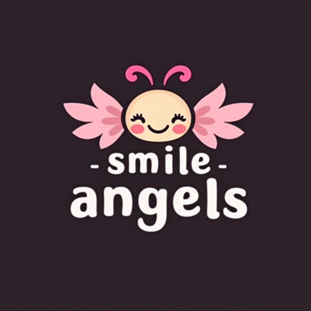  design a logo, ミニマリスティックな猫のロゴ、青と赤の背景。, with the text 'smile angels'.