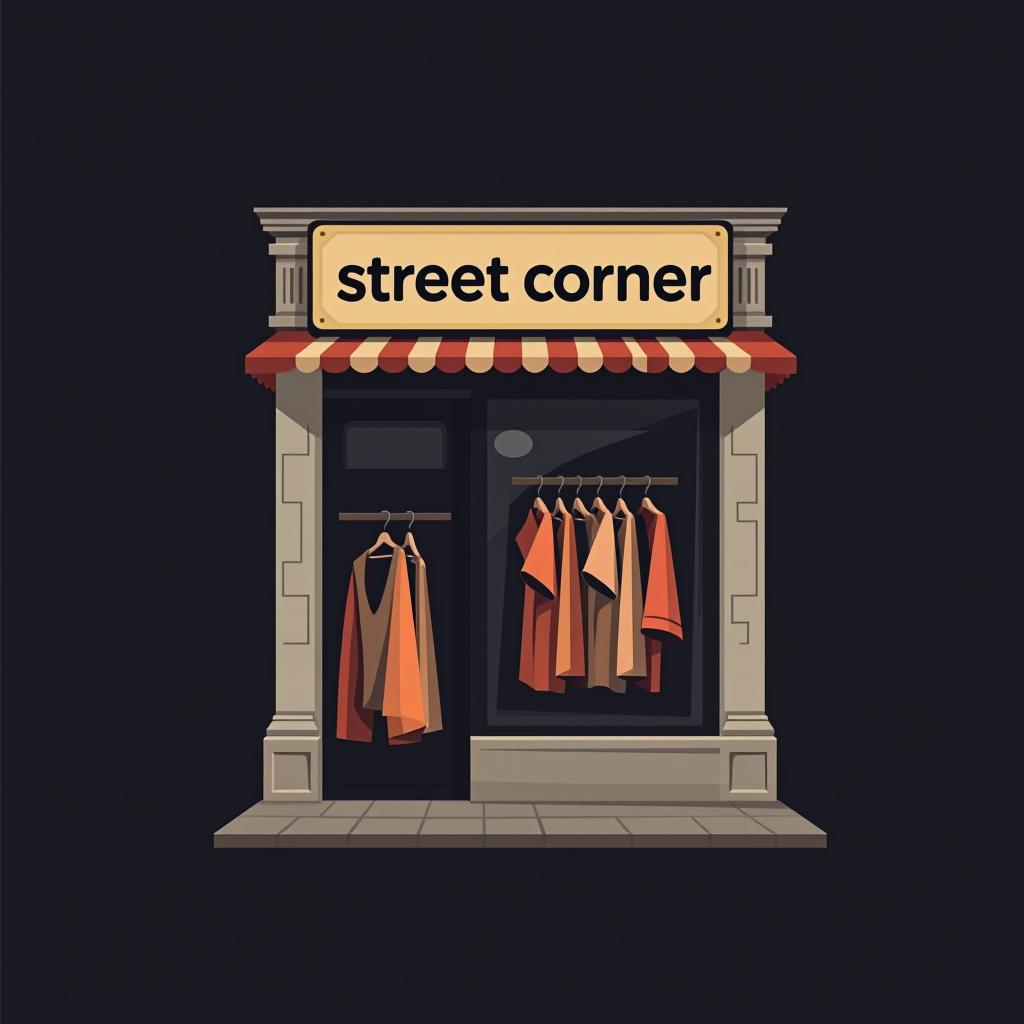  design a logo, tienda de ropa en una esquina , with the text 'street corner'.