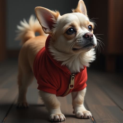  dog image hyperrealistic, full body, detailed clothing, highly detailed, cinematic lighting, stunningly beautiful, intricate, sharp focus, f/1. 8, 85mm, (centered image composition), (professionally color graded), ((bright soft diffused light)), volumetric fog, trending on instagram, trending on tumblr, HDR 4K, 8K