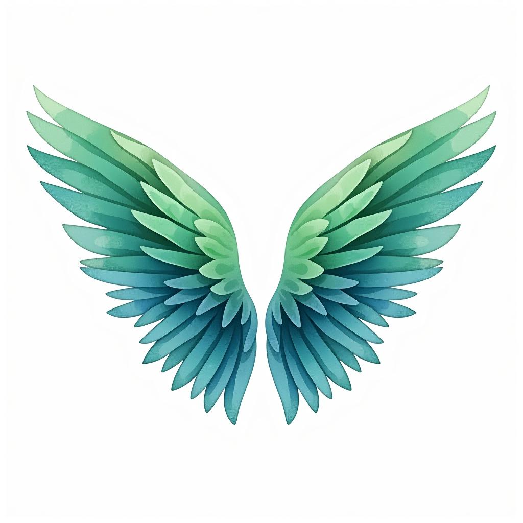  design a logo, watercolor style, logo of a wings, green and blue, white background