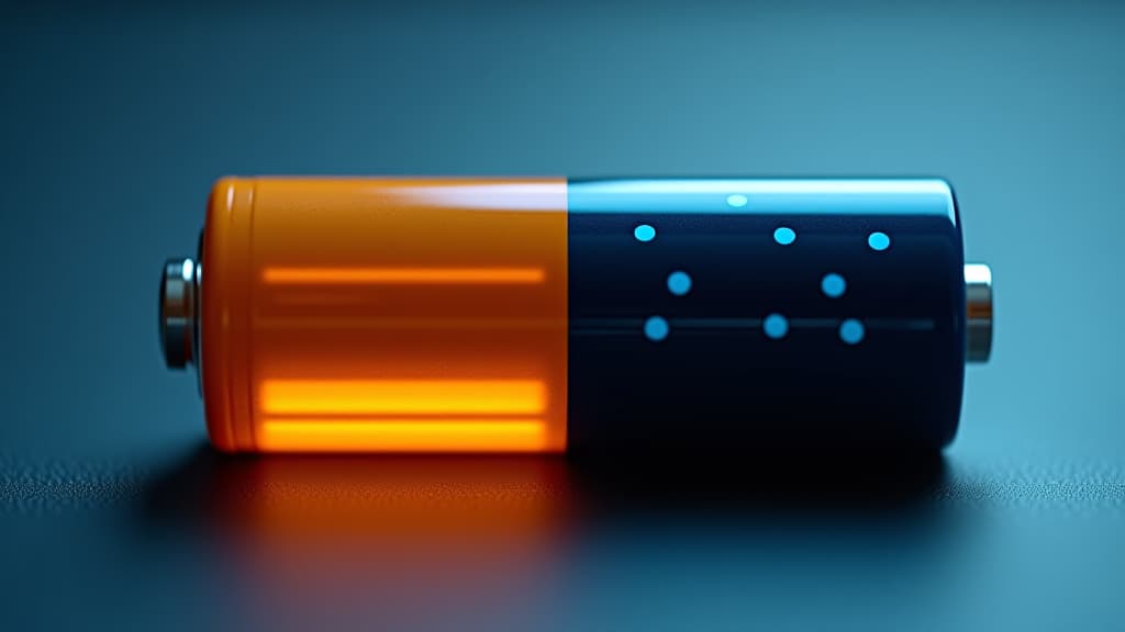  , a close up image of a simple aa battery divided into positive and negative sides, with a representation of electrons depicted as blue dots. hyperrealistic, full body, detailed clothing, highly detailed, cinematic lighting, stunningly beautiful, intricate, sharp focus, f/1. 8, 85mm, (centered image composition), (professionally color graded), ((bright soft diffused light)), volumetric fog, trending on instagram, trending on tumblr, HDR 4K, 8K