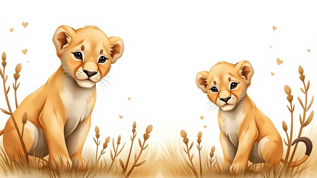  watercolor background with lion cub border