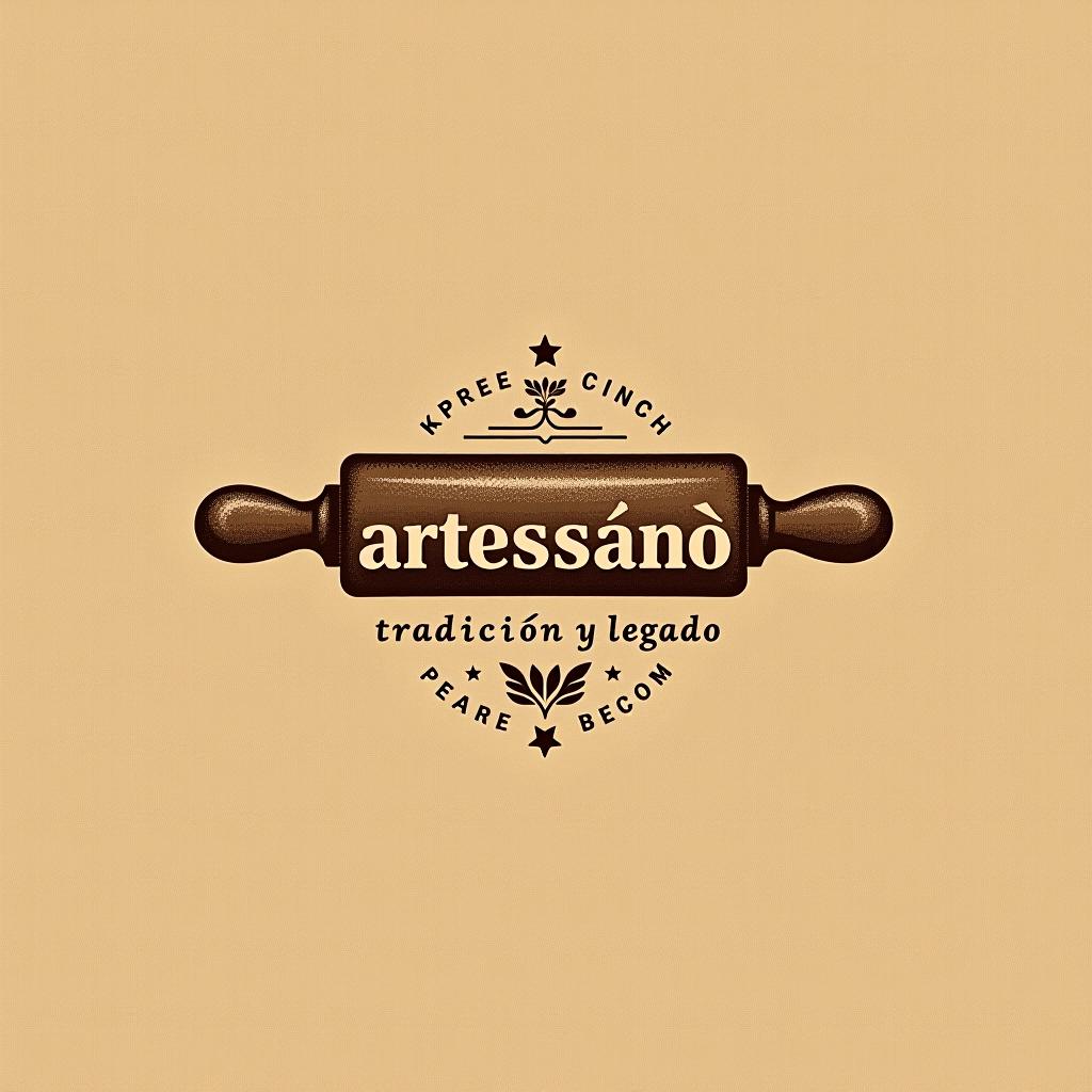  design a logo, in a pencil style. “artessano” simple and elegant design artistic style light and brown tones use a rolling pin image , with the text 'tradición y legado'.