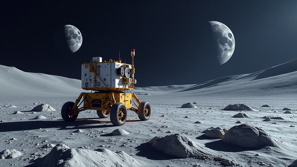  prompt: create an ultra detailed and hyper realistic image showcasing the moment of the peregrine mission one launch, featuring a private moon lander by astrobotic carrying the german radiation detector m 42. the scene should capture the groundbreaking nature of radiation measurement on the moon with german technology. include a vivid depiction of the lunar surface, the compact yet powerful m 42 detector, and the astrobotic lunar lander. ensure the image conveys a sense of technological innovati