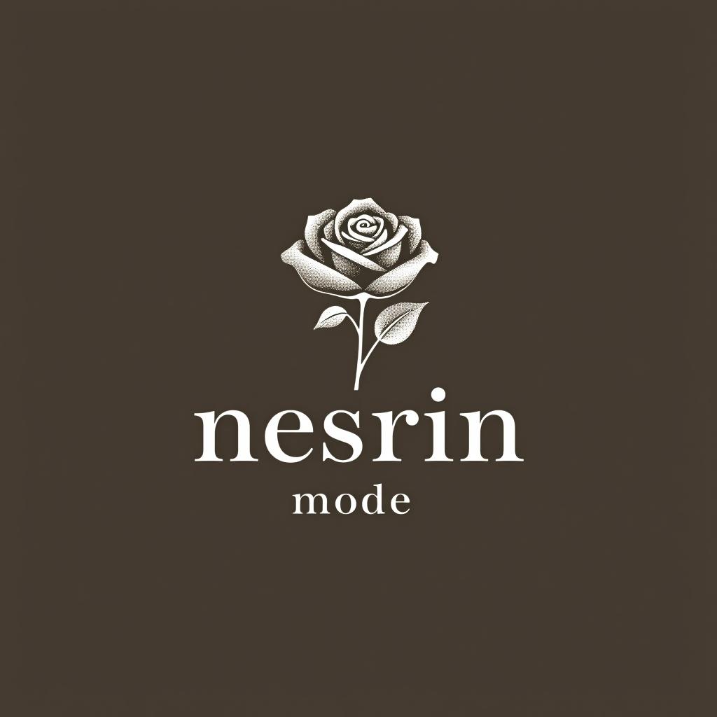  design a logo, in a pencil style. erstelle mir ein logo für ein kleider laden elegant beige und weiss mit dem namen und eine rose als silhouette , with the text 'nesrin mode '.