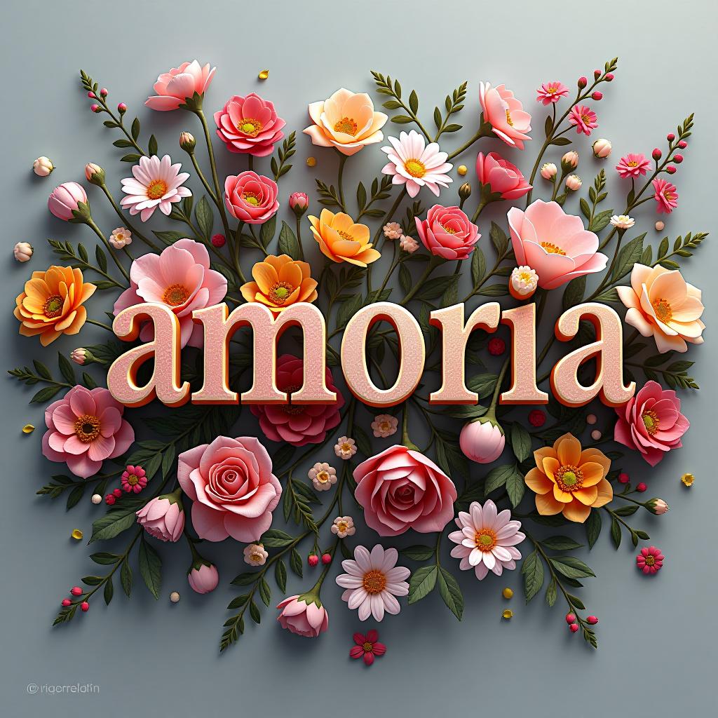  flowers, text 'amoria', (logo:1.15), hq, hightly detailed, 4k