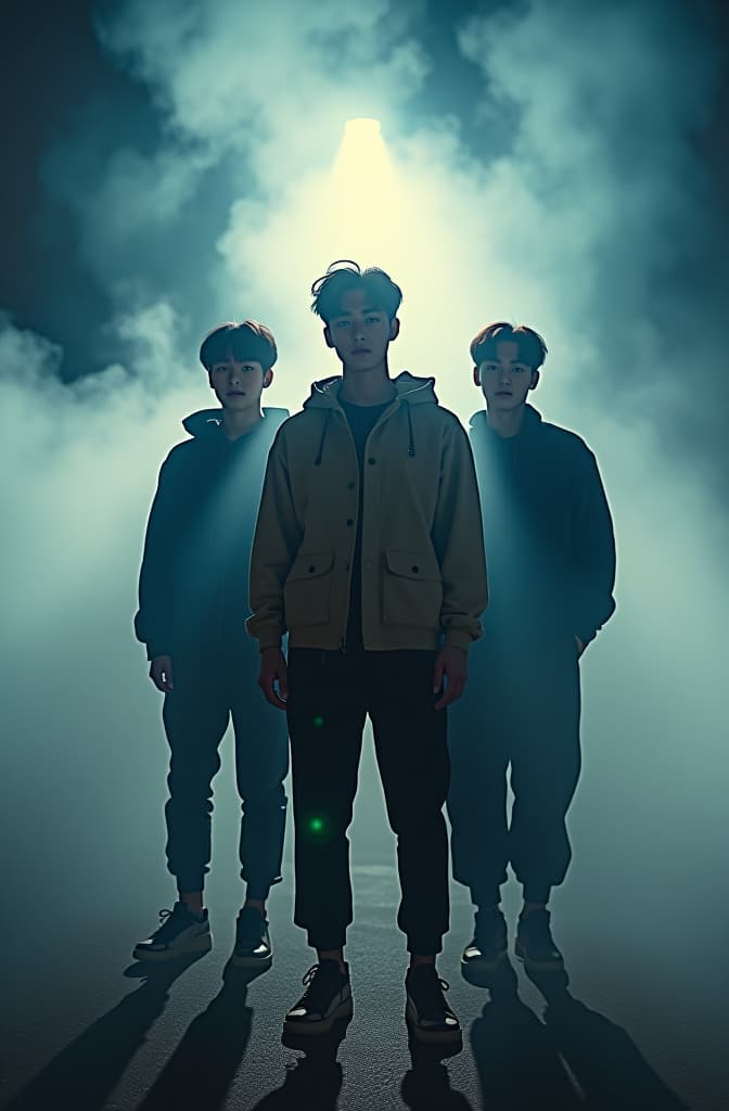  3racha grupo de kpop do stray kids hyperrealistic, full body, detailed clothing, highly detailed, cinematic lighting, stunningly beautiful, intricate, sharp focus, f/1. 8, 85mm, (centered image composition), (professionally color graded), ((bright soft diffused light)), volumetric fog, trending on instagram, trending on tumblr, HDR 4K, 8K