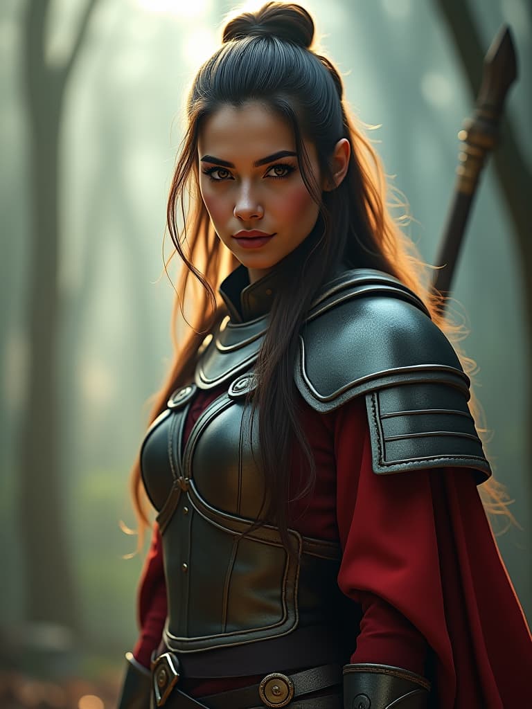  a lesbian warrior princess hyperrealistic, full body, detailed clothing, highly detailed, cinematic lighting, stunningly beautiful, intricate, sharp focus, f/1. 8, 85mm, (centered image composition), (professionally color graded), ((bright soft diffused light)), volumetric fog, trending on instagram, trending on tumblr, HDR 4K, 8K