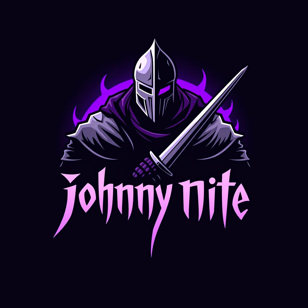  design a logo, knight graffiti purple and black, with the text 'johnny nite'.